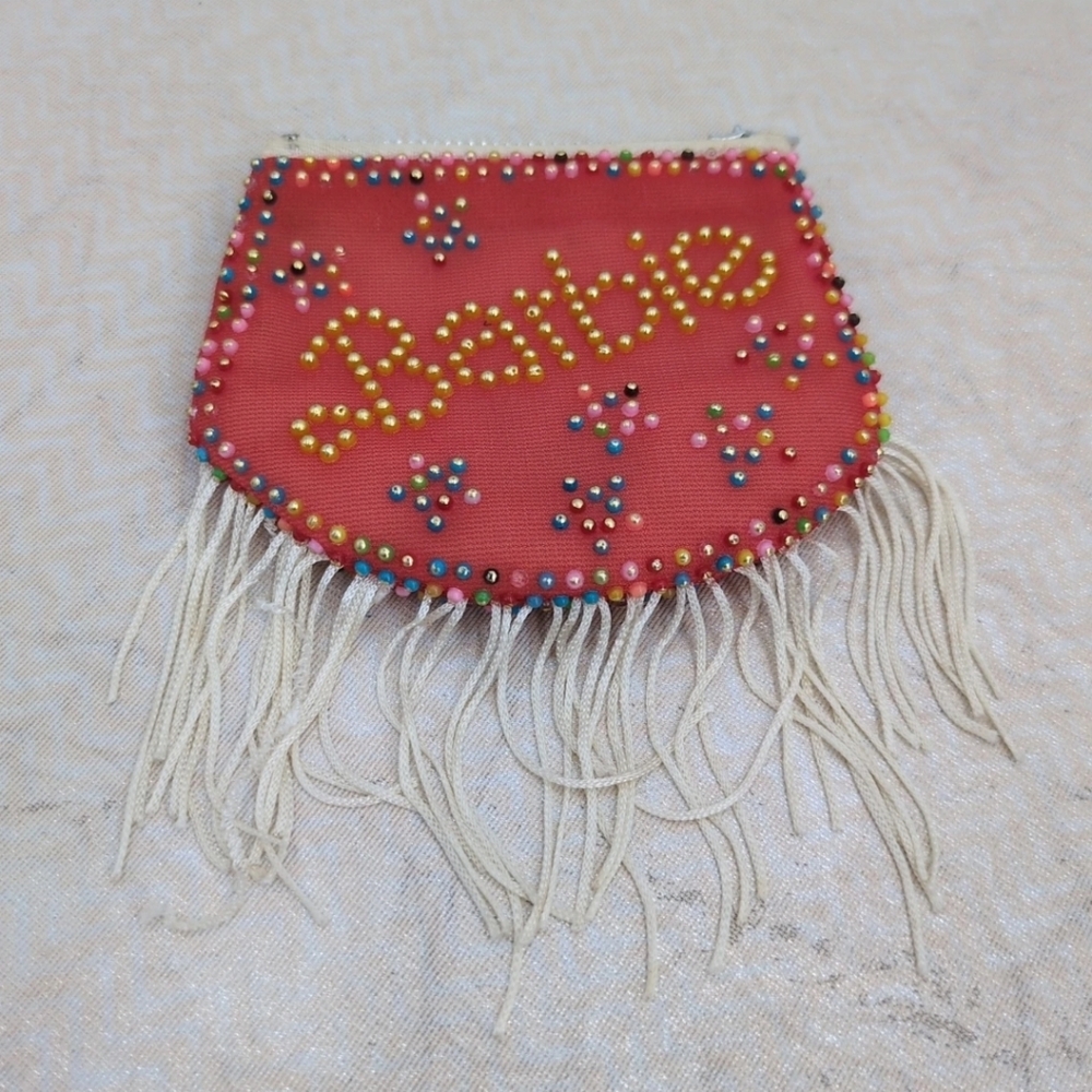 Barbie Purse Vintage Multicolor Plastic Beaded Fringe Coin Purse Rare